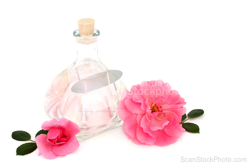 Image of Rosewater for Skincare with Pink Rose Flowers