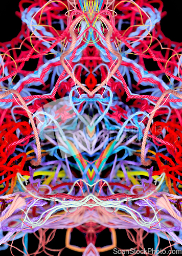 Image of Abstract pattern of colorful threads with 3D effect