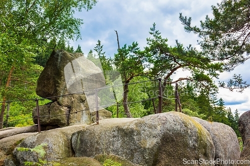 Image of Rock formation in forest of Sokoliki mountains in Poland