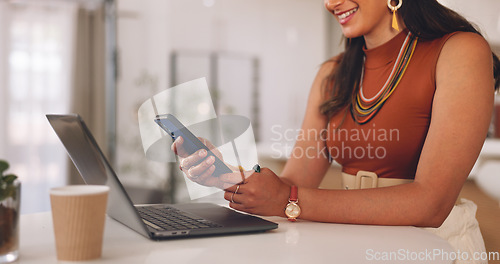 Image of Business woman, hands or laptop typing in home office on email, internet planning or startup research. Employee, remote work or freelance entpreneur on technology keyboard for website blog or writing