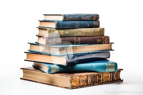 Image of Stack of old books on white