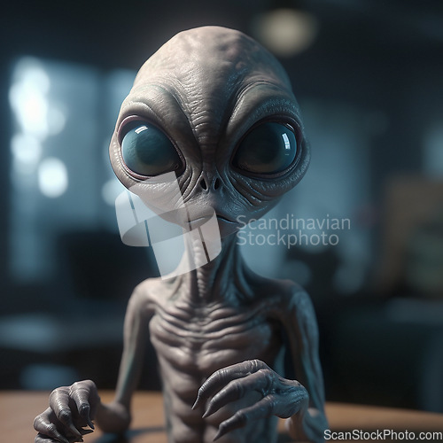 Image of Alien attack or abduction or in a UFO space ship, visitor or scary world or universe with invasion, technology and martians. A close up or portrait of aliens for horror, strange and special effects.