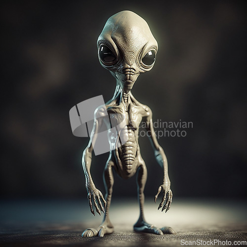 Image of Alien attack or abduction or in a UFO space ship, visitor or scary world or universe with invasion, technology and martians. A close up or portrait of aliens for horror, strange and special effects.