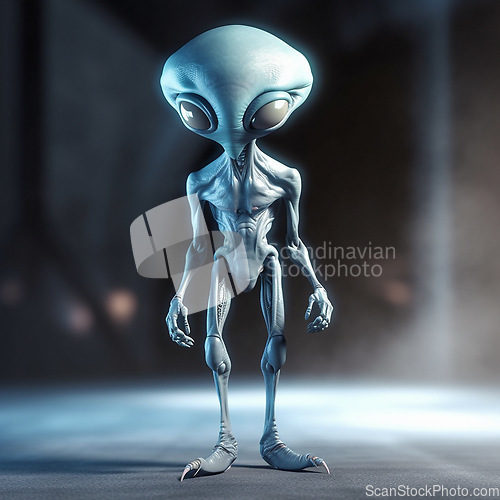Image of Alien attack or abduction or in a UFO space ship, visitor or scary world or universe with invasion, technology and martians. A close up or portrait of aliens for horror, strange and special effects.