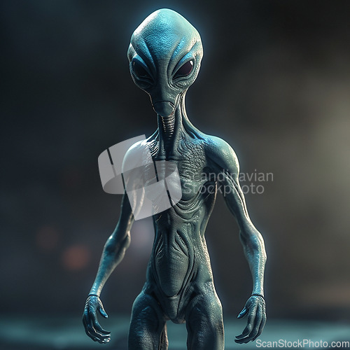 Image of Alien attack or abduction or in a UFO space ship, visitor or scary world or universe with invasion, technology and martians. A close up or portrait of aliens for horror, strange and special effects.