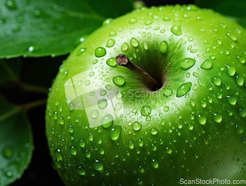 Image of Green apple with water drops