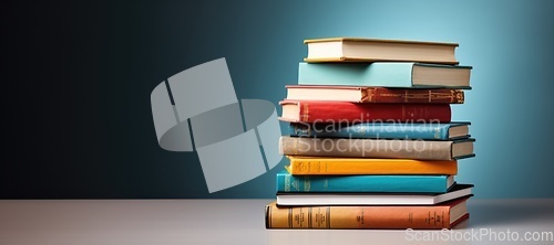 Image of Different books are stacked on table