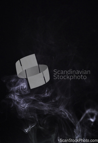 Image of Smoke fog, transparent background and png backdrop with abstract pollution swirl with no people. Smog, art and steam pattern in the air with isolated, smoking and incense creativity with motion