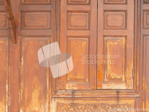 Image of Window detail of wooden house in Thailand