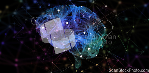 Image of Brain pattern, ai generated and digital graphic of intelligence and neuroscience in studio. Isolated, dark background and no people with neuro connection and futuristic artificial intelligence data