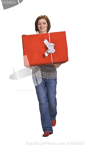 Image of Woman with a red gift box