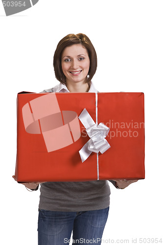 Image of Woman with a red gift box