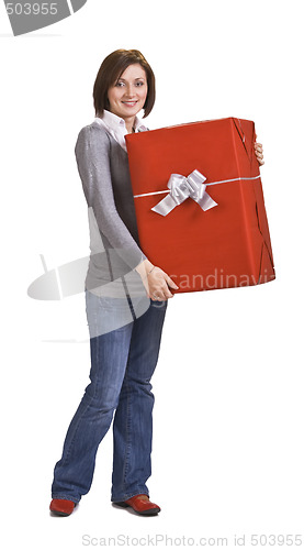 Image of Woman with a red gift box