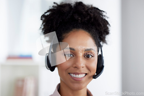 Image of Smile, customer service and portrait of woman at call center for b2b connection, contact us and crm consulting. Telemarketing, communication and female worker for friendly service, trust and help