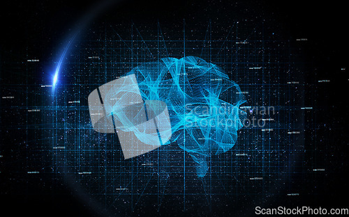 Image of Brain map hologram, ai generated and digital graphic of intelligence and neuroscience in studio. Isolated, dark background and no people with life science, neuro pathway and user mind connection