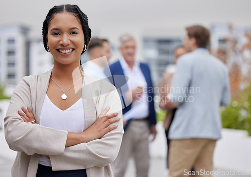 Image of Management, business woman portrait and office team with collaboration and manager with a smile. Planning, happiness and teamwork of company group with a proud boss ready for work and job leadership