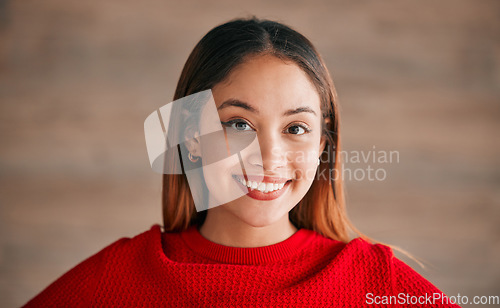 Image of Woman, smile and happiness portrait of a gen z female with positivity and excited. Isolated, happy and proud of a young person feeling carefree, youth and confidence with motivation and smiling