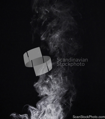 Image of Grey smoke, transparent background and studio with steam and fog in the air. Smoking, smog swirl and isolated with smoker art from cigarette or pollution texture with png for incense creativity