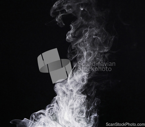 Image of White puff of smoke, vapor and mist isolated on png or transparent background, incense or fire burning. Steam, misty and foggy air with dry ice and powder spray, fog and condensation with abstract