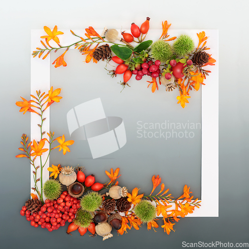 Image of Abundant Thanksgiving and Autumn Nature Background Border