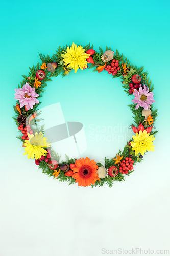 Image of Floral Thanksgiving and Autumn Fall Nature Wreath