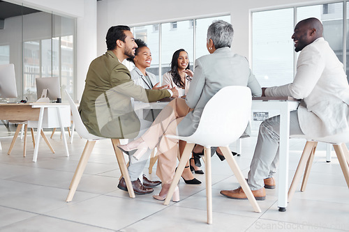 Image of Planning, diversity and business people in meeting in the office for corporate project. Collaboration, teamwork and group of professional employees working on company strategy report in the workplace