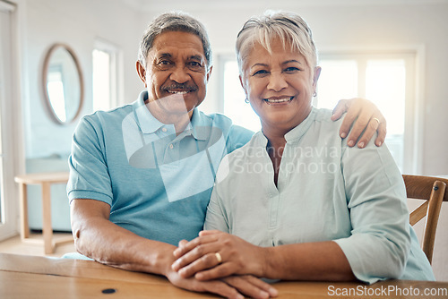 Image of Portrait, happiness and old couple hug, bond or enjoy romantic time together at Mexico vacation home. Retirement love, senior partner and happy elderly man, woman or people on marriage honeymoon date