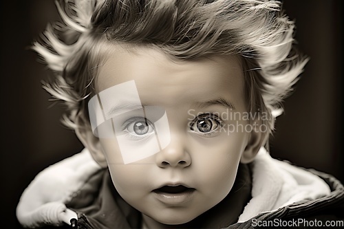 Image of Sepia portrait of surprised boy