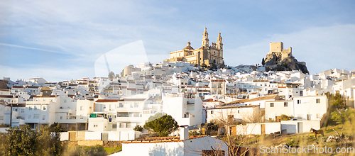 Image of Panoramic of Olvera town, considered the gate of white towns route in the province of Cadiz, Spain