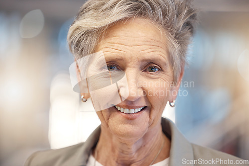 Image of Face portrait, smile and business woman in office with pride for career, job or occupation. Ceo, senior boss and happy, proud and confident female entrepreneur, person or professional from Canada.