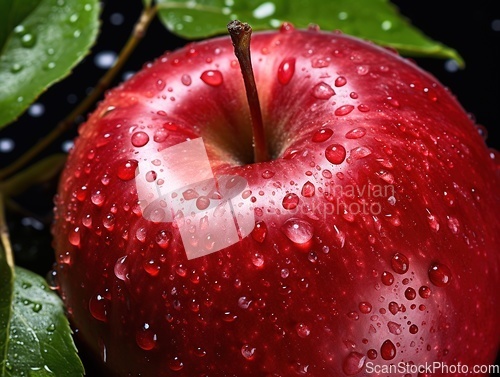 Image of Red apple with water drops