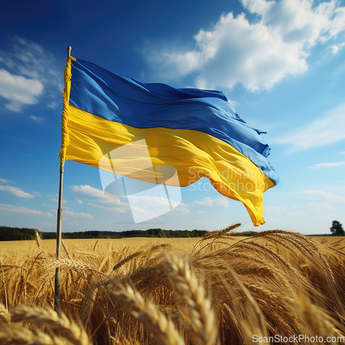 Image of Flag of Ukraine in wheat field