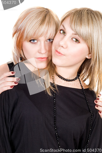 Image of Portrait of  the two young beauty blonde. Isolated 