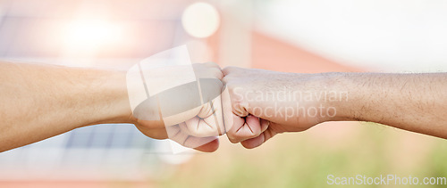 Image of People, hands and fist bump for teamwork, success and greeting of trust, solidarity and support. Closeup of friends, community and partnership with hand for collaboration, motivation and cooperation