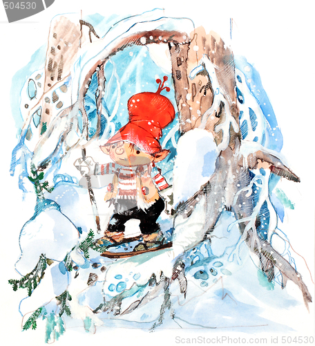 Image of Young Santa is skiing