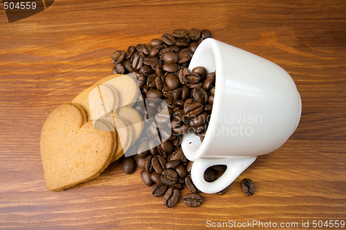 Image of Three Gingerbread Cookie Hearts in Coffee Beans