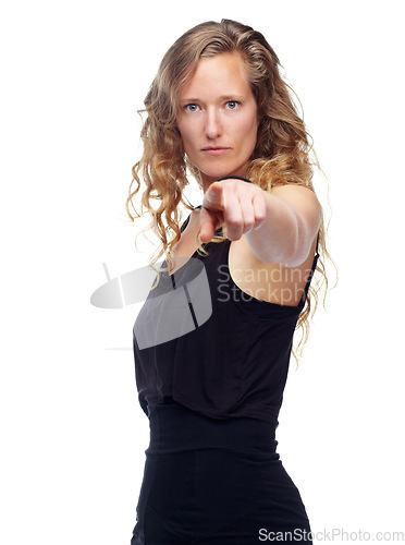 Image of Confidence is a beautiful feature in a woman. Studio shot of an attractive woman pointing at the camera.