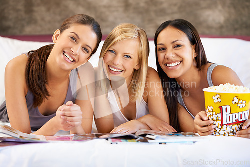 Image of Best friends forever. Portrait of a group of friends hanging out at home.