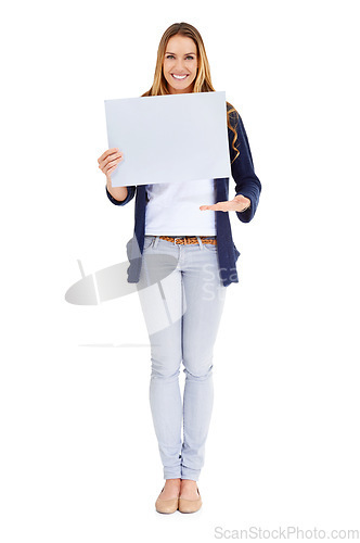 Image of I have this gorgeous copyspace just for you. A beautiful woman holding a blank placard.