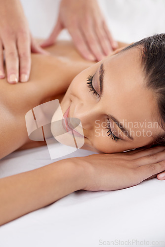Image of Pamper, relax, renew. Cropped shot of a beautiful young woman relaxing during spa treatment.