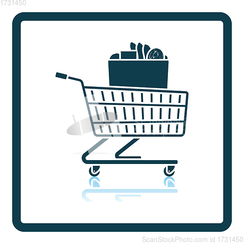 Image of Shopping Cart With Bag Of Food Icon