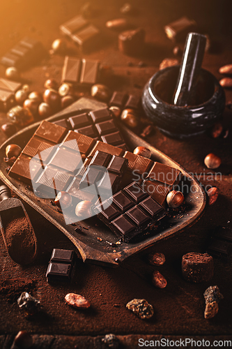 Image of Still life of hazelnut and milk chocolate