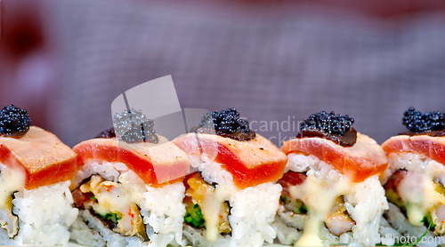 Image of fresh sushi choice combination assortment selection