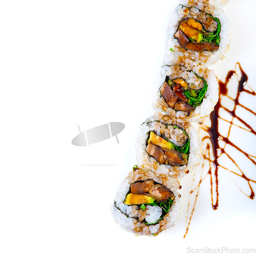 Image of fresh sushi choice combination assortment selection