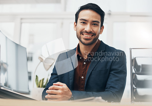 Image of Office portrait, business administration or happy man, loan admin or finance accountant for financial accounting. Corporate bookkeeping, company manager and male consultant working in Bangladesh bank