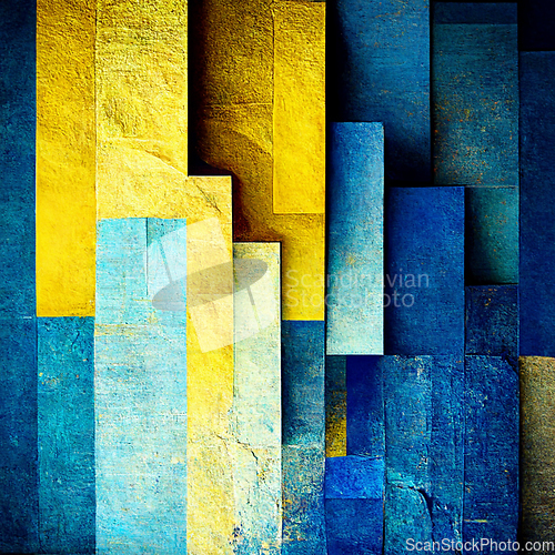 Image of Abstract painting on blue and yellow watercolor painting backgro