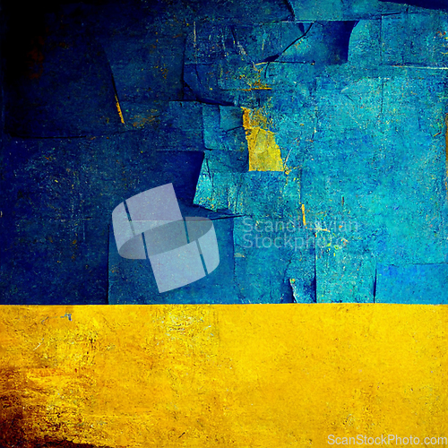 Image of Abstract painting on blue and yellow watercolor painting backgro