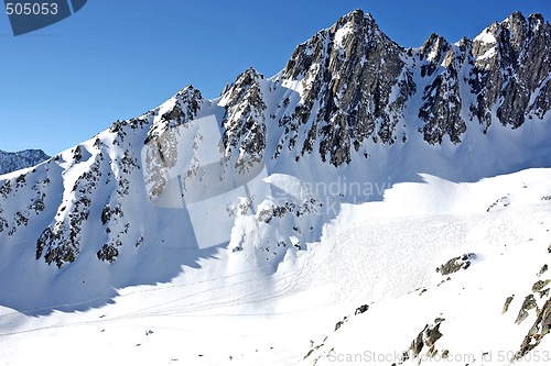 Image of Mountain scenery with ski tracks