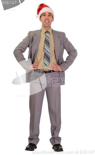 Image of Businessman Wearing Santa Hat