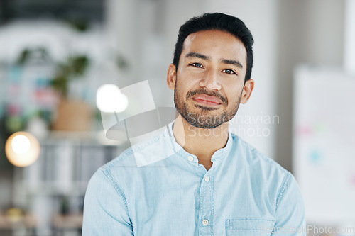 Image of Professional, business and portrait of man in office for executive, confident and pride. Development, corporate and growth with male employee standing in agency for management, expert and director